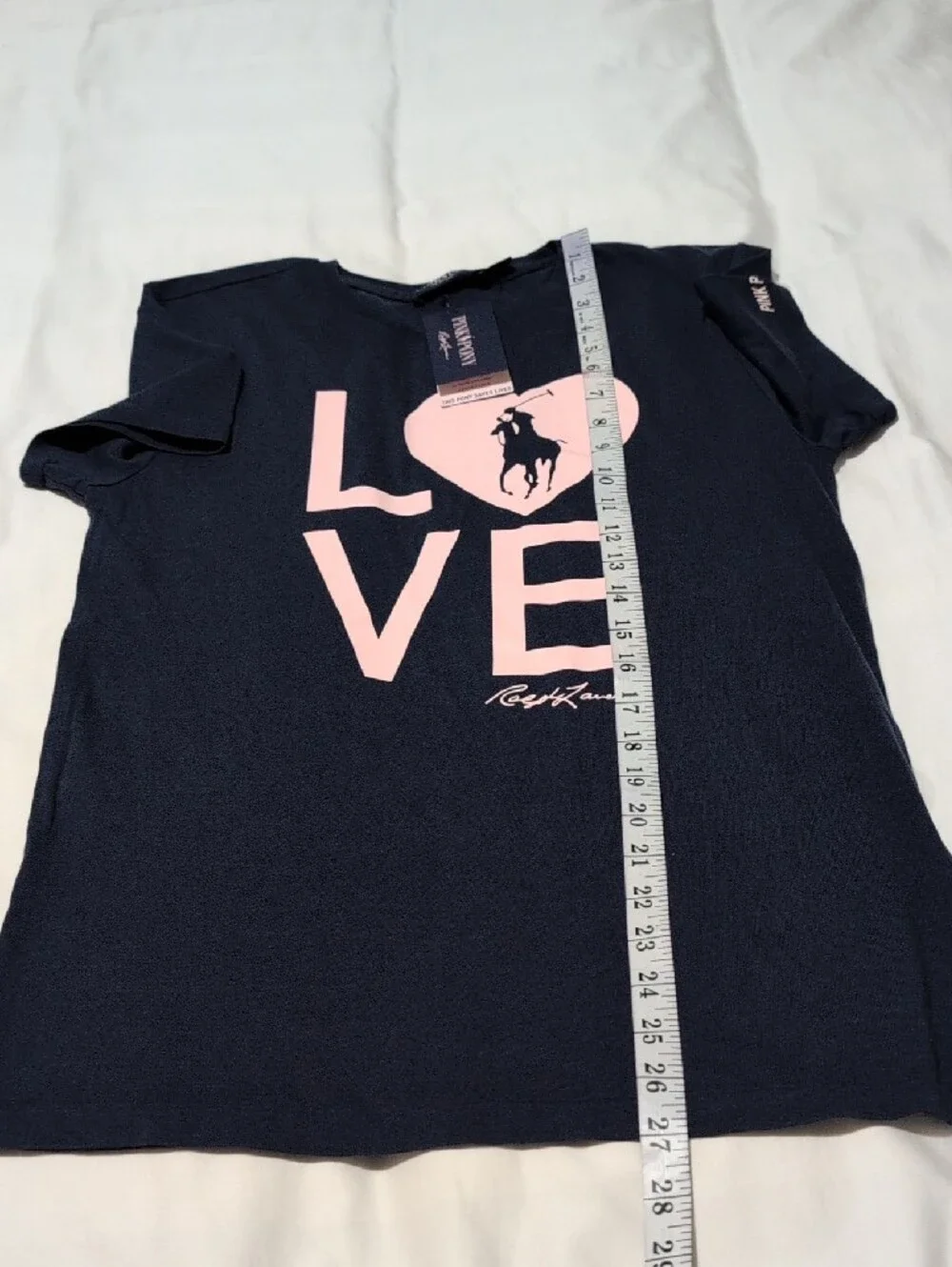 Ralph Lauren Navy Tee with Pink LOVE Heart Graphic